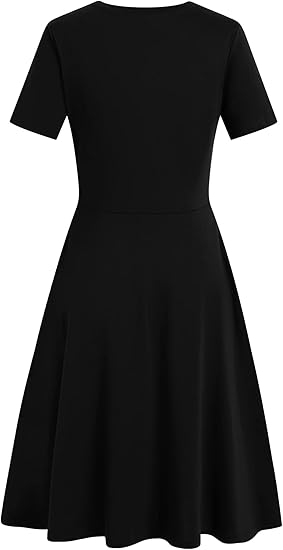 Women's Elegant Knee Length Dresses Vintage Summer Office Casual Floral Print Work Party A-Line Swing Dress with Pockets 162