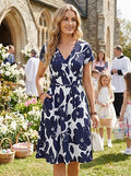 Women Wrap V Neck A Line Midi Dresses with Pockets